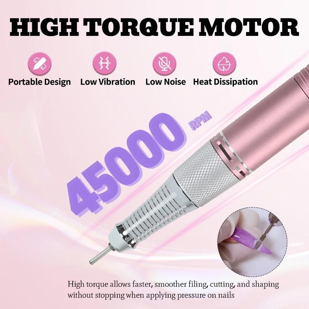 Pink Professional Nail Drill File 45000RPM